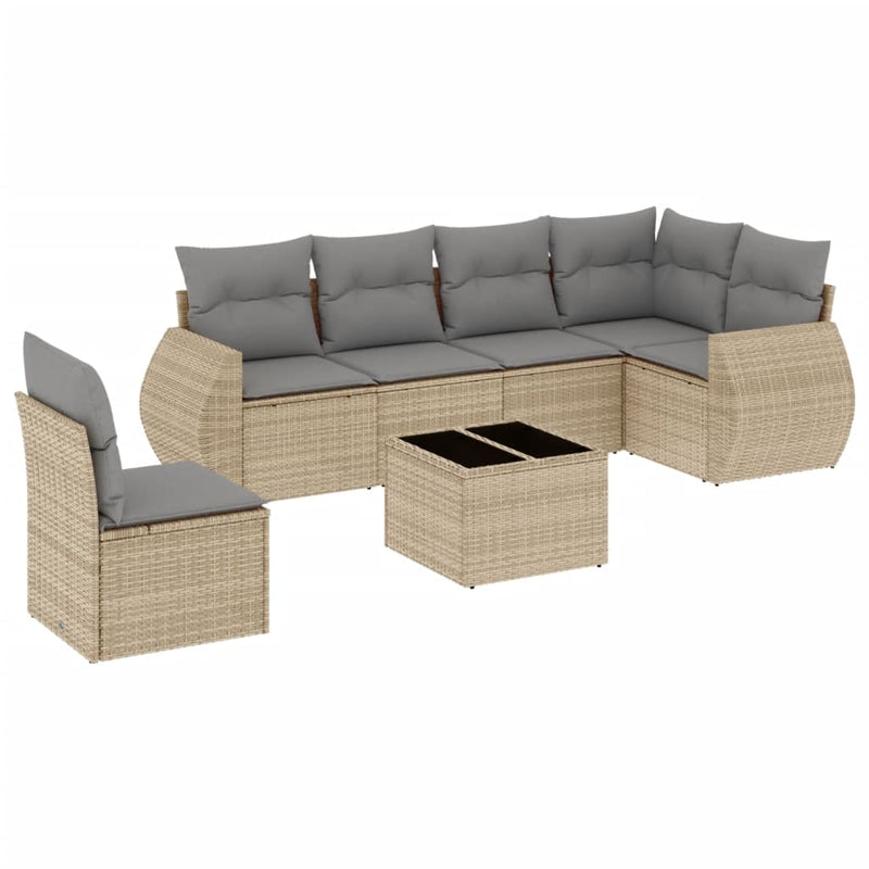 7 Piece Garden Sofa Set with Cushions Beige Poly Rattan Payday Deals