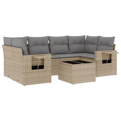 7 Piece Garden Sofa Set with Cushions Beige Poly Rattan Payday Deals