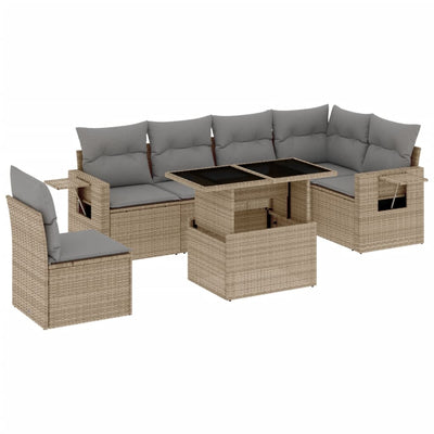 7 Piece Garden Sofa Set with Cushions Beige Poly Rattan Payday Deals