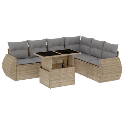 7 Piece Garden Sofa Set with Cushions Beige Poly Rattan Payday Deals