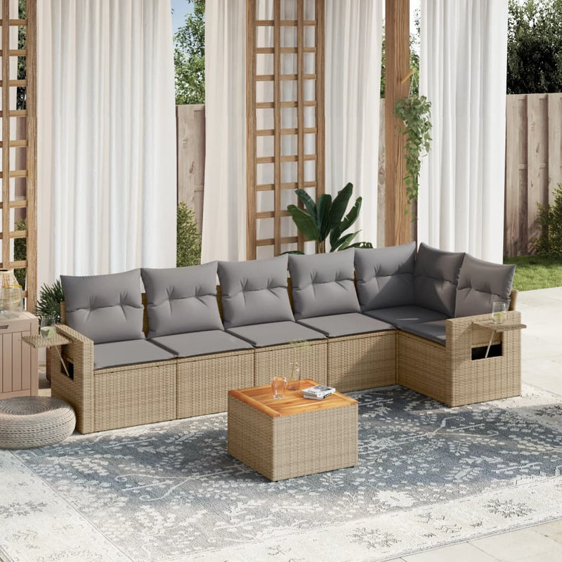 7 Piece Garden Sofa Set with Cushions Beige Poly Rattan Payday Deals