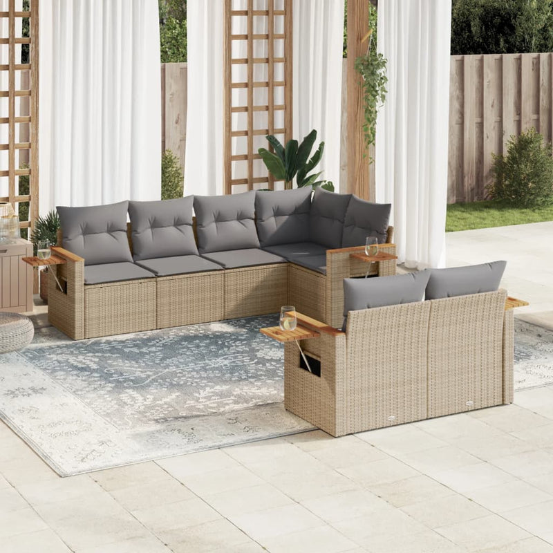 7 Piece Garden Sofa Set with Cushions Beige Poly Rattan Payday Deals