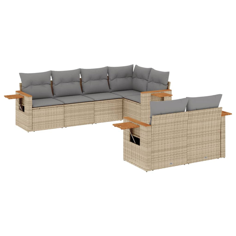 7 Piece Garden Sofa Set with Cushions Beige Poly Rattan Payday Deals