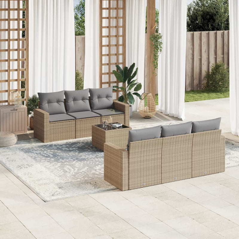 7 Piece Garden Sofa Set with Cushions Beige Poly Rattan Payday Deals