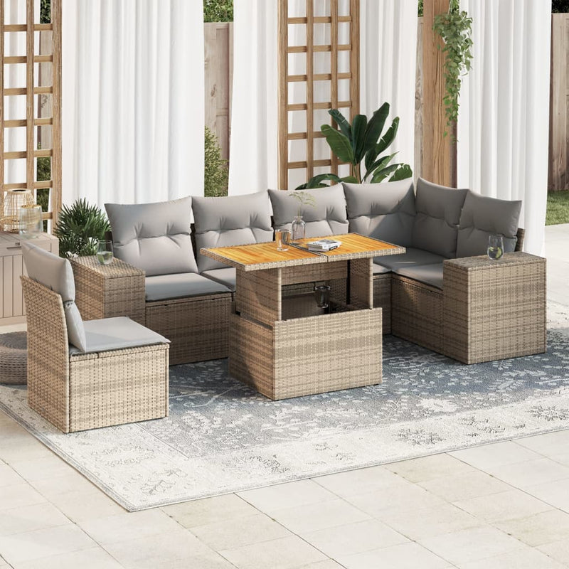 7 Piece Garden Sofa Set with Cushions Beige Poly Rattan Payday Deals