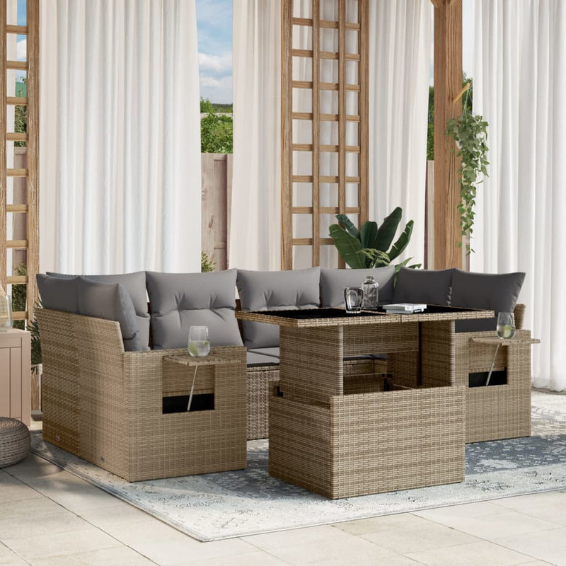 7 Piece Garden Sofa Set with Cushions Beige Poly Rattan Payday Deals