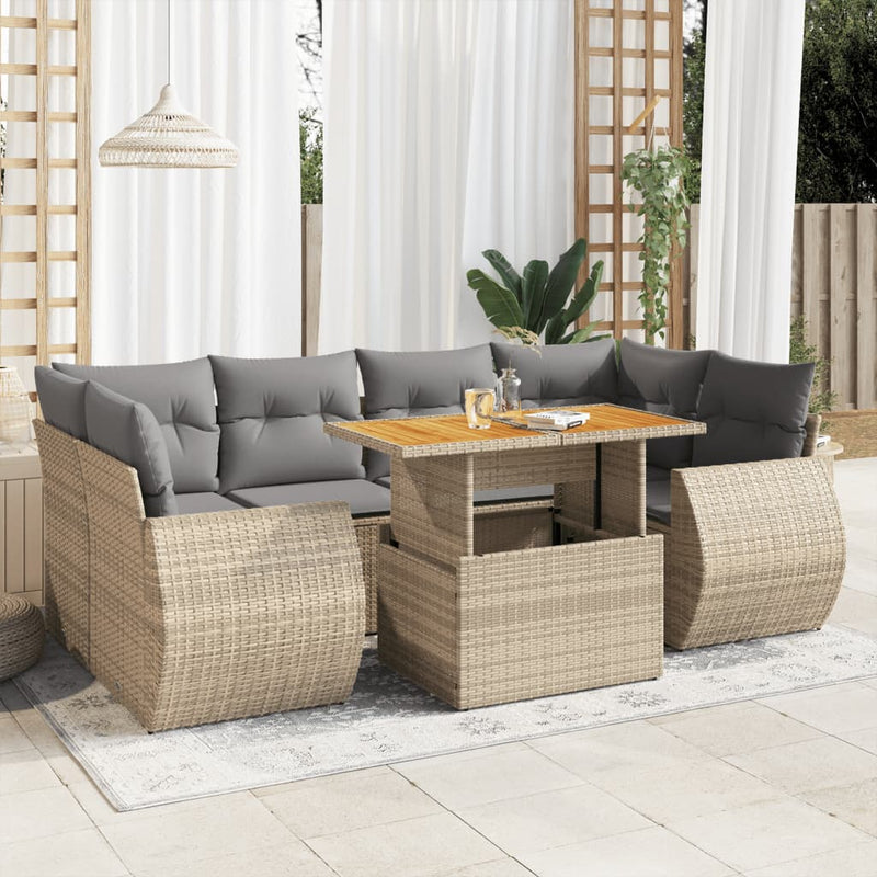 7 Piece Garden Sofa Set with Cushions Beige Poly Rattan Payday Deals