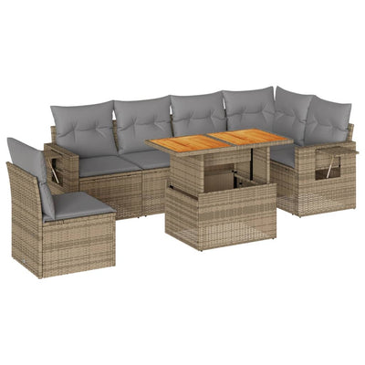 7 Piece Garden Sofa Set with Cushions Beige Poly Rattan Payday Deals