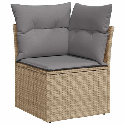 7 Piece Garden Sofa Set with Cushions Beige Poly Rattan Acacia Payday Deals