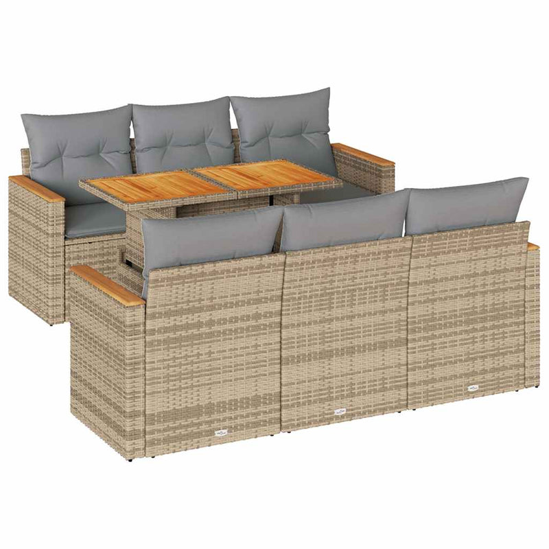 7 Piece Garden Sofa Set with Cushions Beige Poly Rattan Acacia Payday Deals