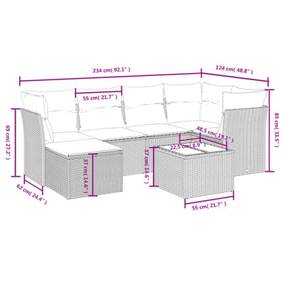 7 Piece Garden Sofa Set with Cushions Black Poly Rattan Payday Deals