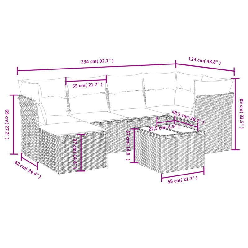 7 Piece Garden Sofa Set with Cushions Black Poly Rattan Payday Deals