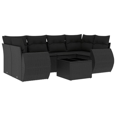7 Piece Garden Sofa Set with Cushions Black Poly Rattan Payday Deals