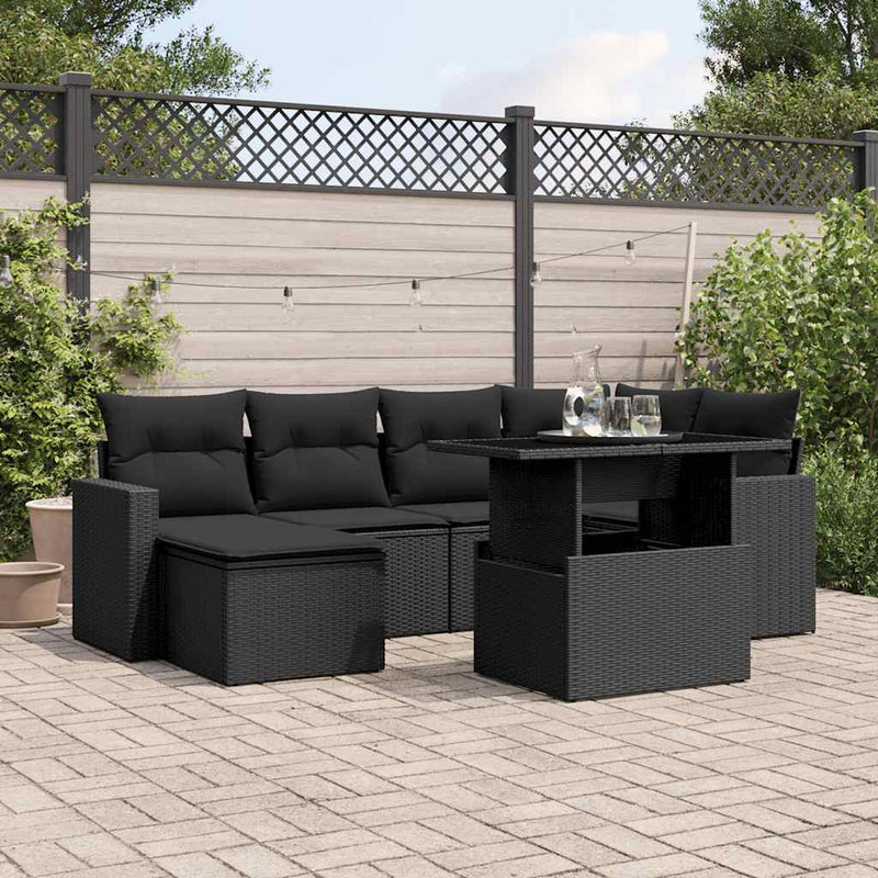 7 Piece Garden Sofa Set with Cushions Black Poly Rattan Payday Deals