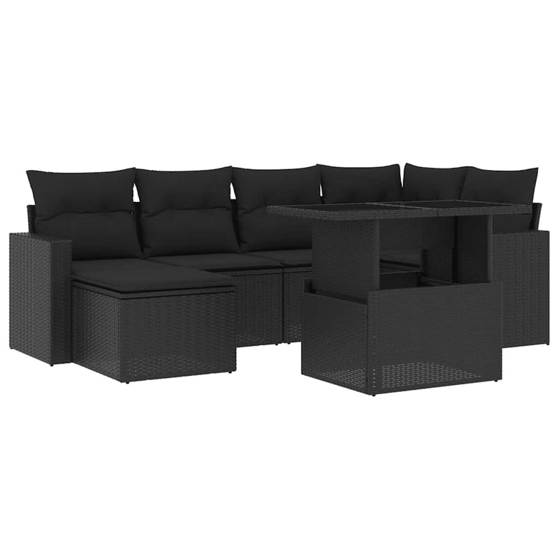 7 Piece Garden Sofa Set with Cushions Black Poly Rattan Payday Deals