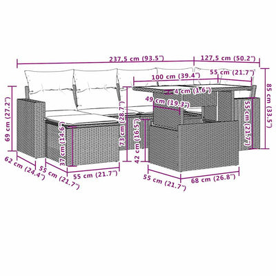 7 Piece Garden Sofa Set with Cushions Black Poly Rattan Payday Deals