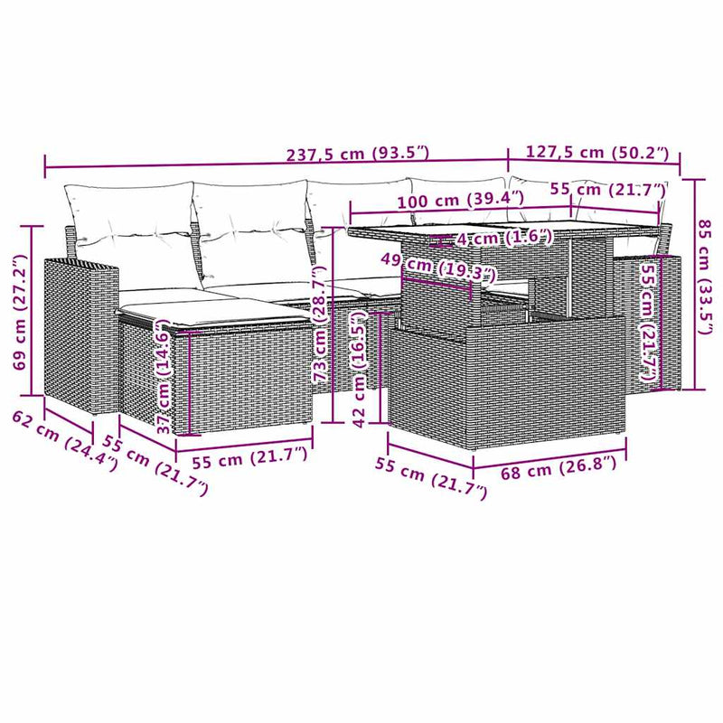 7 Piece Garden Sofa Set with Cushions Black Poly Rattan Payday Deals