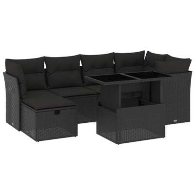 7 Piece Garden Sofa Set with Cushions Black Poly Rattan Payday Deals