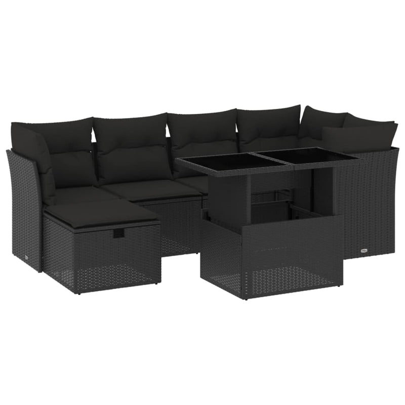 7 Piece Garden Sofa Set with Cushions Black Poly Rattan Payday Deals