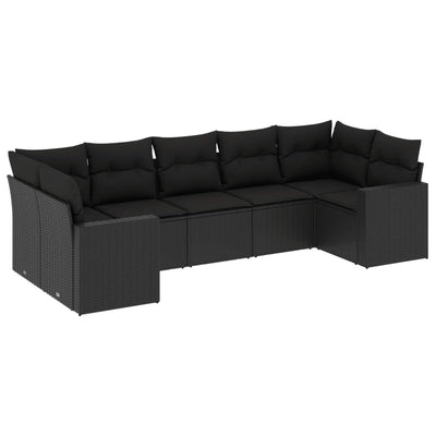 7 Piece Garden Sofa Set with Cushions Black Poly Rattan Payday Deals