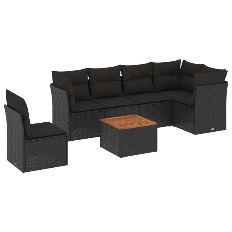 7 Piece Garden Sofa Set with Cushions Black Poly Rattan Payday Deals