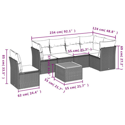 7 Piece Garden Sofa Set with Cushions Black Poly Rattan Payday Deals
