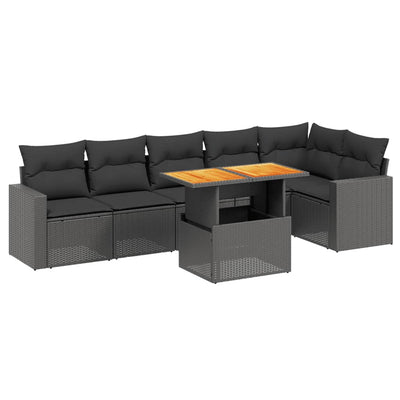 7 Piece Garden Sofa Set with Cushions Black Poly Rattan Payday Deals