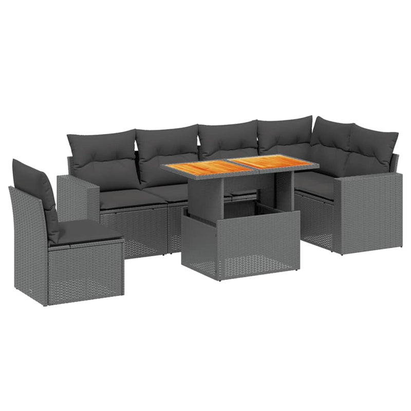 7 Piece Garden Sofa Set with Cushions Black Poly Rattan Payday Deals