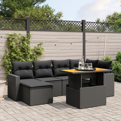 7 Piece Garden Sofa Set with Cushions Black Poly Rattan Payday Deals