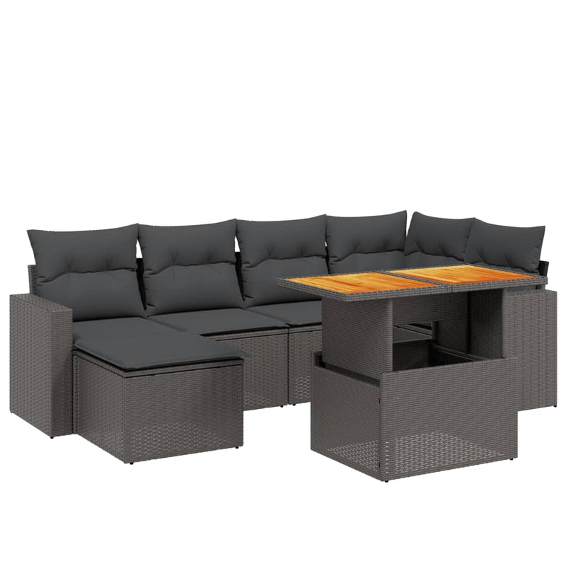 7 Piece Garden Sofa Set with Cushions Black Poly Rattan Payday Deals