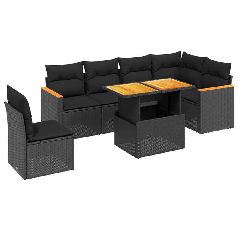 7 Piece Garden Sofa Set with Cushions Black Poly Rattan Payday Deals