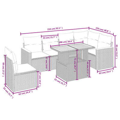 7 Piece Garden Sofa Set with Cushions Black Poly Rattan Payday Deals
