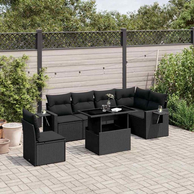 7 Piece Garden Sofa Set with Cushions Black Poly Rattan Payday Deals