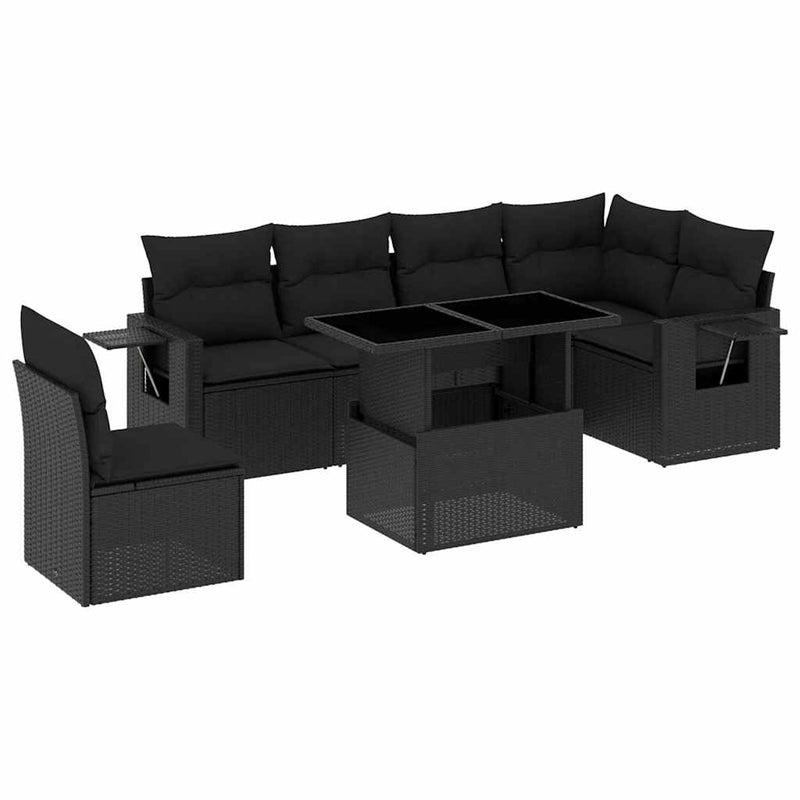 7 Piece Garden Sofa Set with Cushions Black Poly Rattan Payday Deals