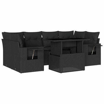 7 Piece Garden Sofa Set with Cushions Black Poly Rattan Payday Deals