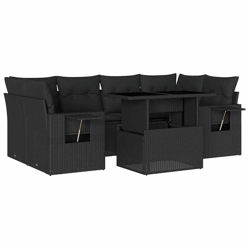 7 Piece Garden Sofa Set with Cushions Black Poly Rattan Payday Deals