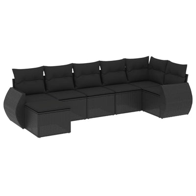 7 Piece Garden Sofa Set with Cushions Black Poly Rattan Payday Deals