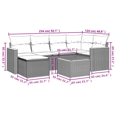 7 Piece Garden Sofa Set with Cushions Black Poly Rattan Payday Deals