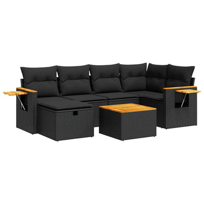 7 Piece Garden Sofa Set with Cushions Black Poly Rattan Payday Deals