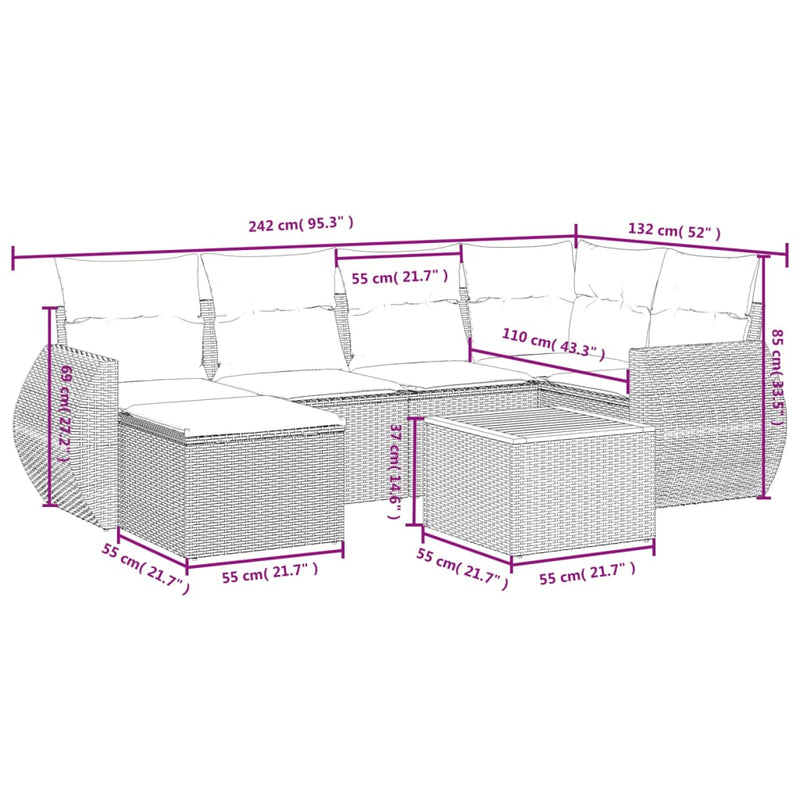 7 Piece Garden Sofa Set with Cushions Black Poly Rattan Payday Deals