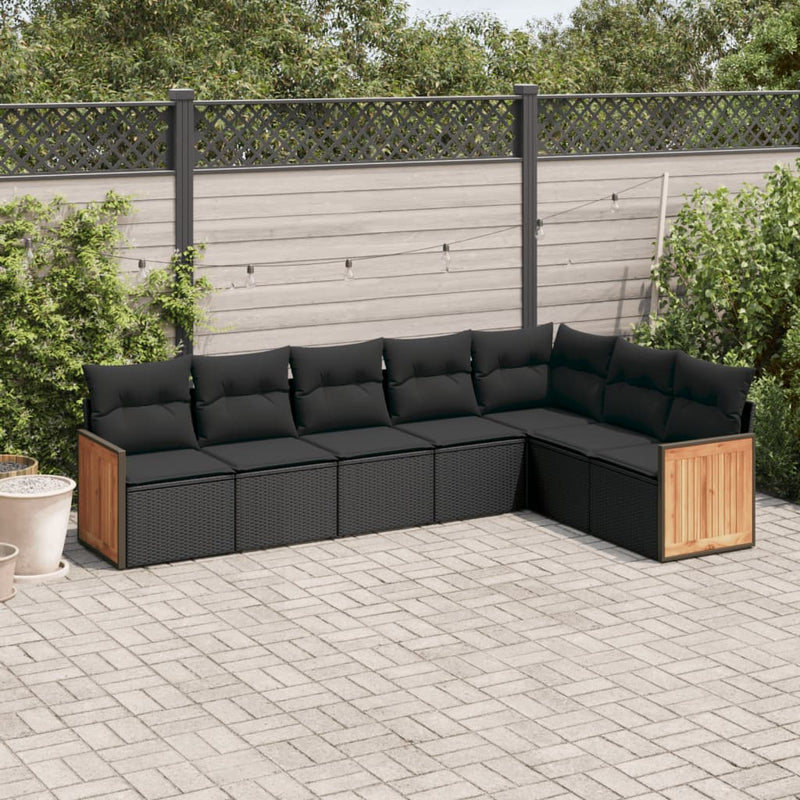 7 Piece Garden Sofa Set with Cushions Black Poly Rattan Payday Deals