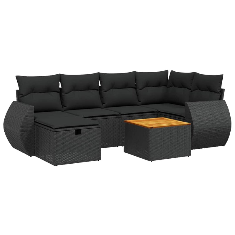 7 Piece Garden Sofa Set with Cushions Black Poly Rattan Payday Deals
