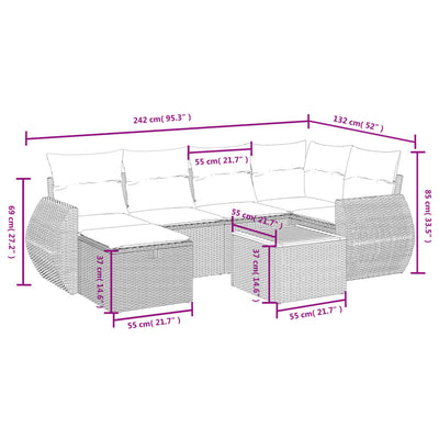 7 Piece Garden Sofa Set with Cushions Black Poly Rattan Payday Deals