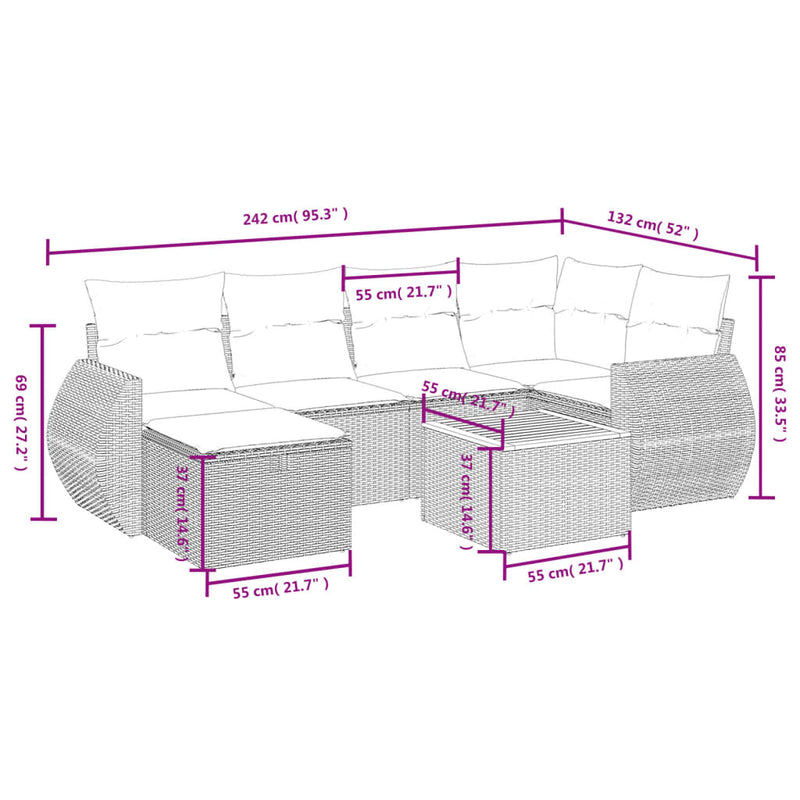 7 Piece Garden Sofa Set with Cushions Black Poly Rattan Payday Deals