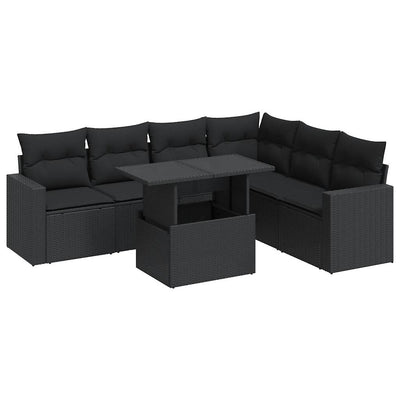 7 Piece Garden Sofa Set with Cushions Black Poly Rattan Payday Deals