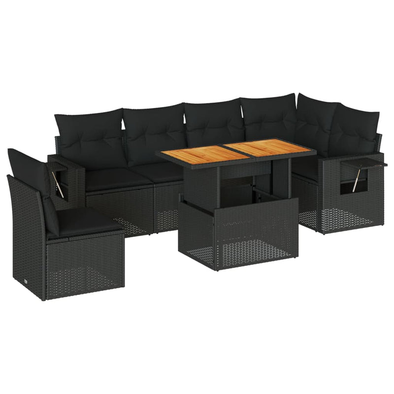 7 Piece Garden Sofa Set with Cushions Black Poly Rattan Payday Deals
