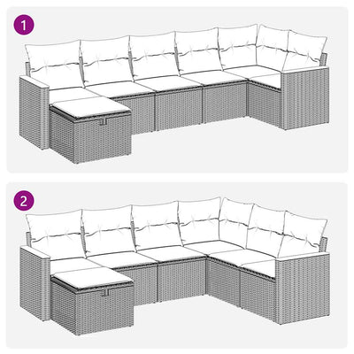 7 Piece Garden Sofa Set with Cushions Black Poly Rattan Payday Deals