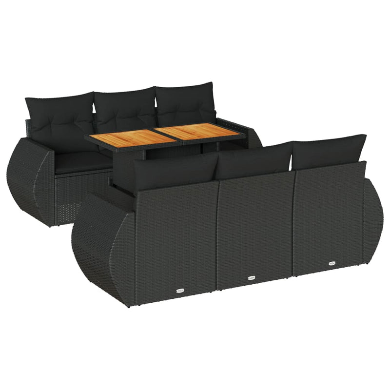 7 Piece Garden Sofa Set with Cushions Black Poly Rattan Payday Deals