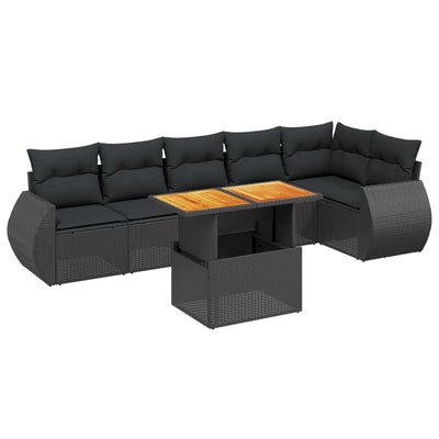 7 Piece Garden Sofa Set with Cushions Black Poly Rattan Payday Deals