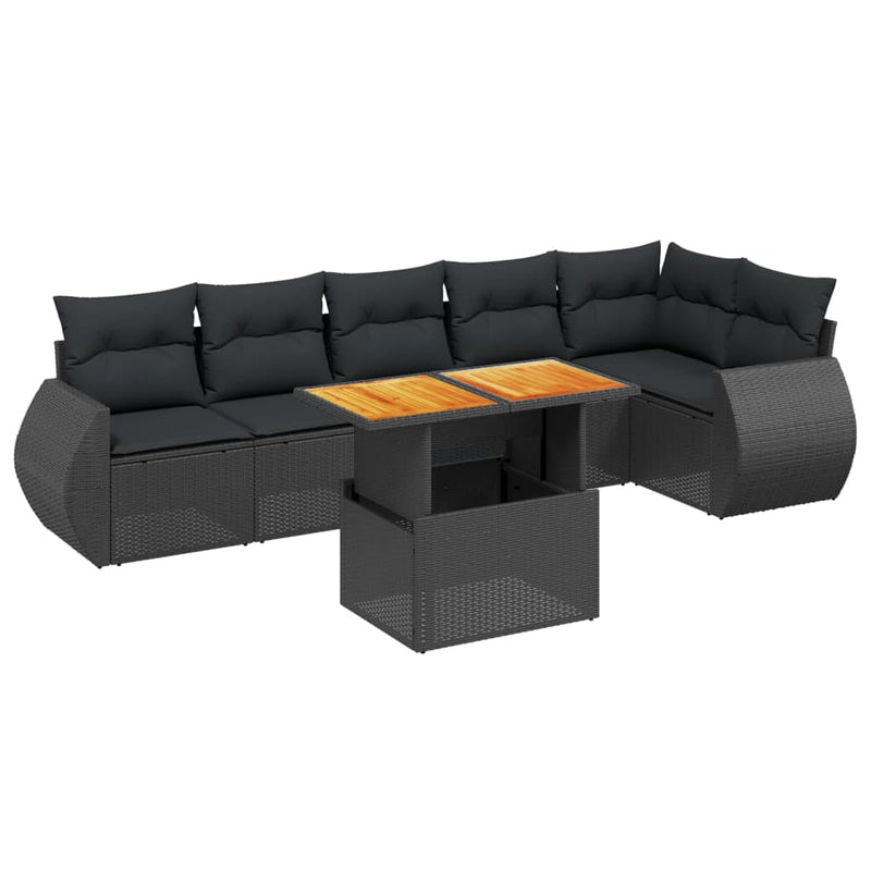 7 Piece Garden Sofa Set with Cushions Black Poly Rattan Payday Deals
